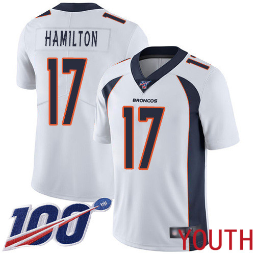 Youth Denver Broncos #17 DaeSean Hamilton White Vapor Untouchable Limited Player 100th Season Football NFL Jersey->youth nfl jersey->Youth Jersey